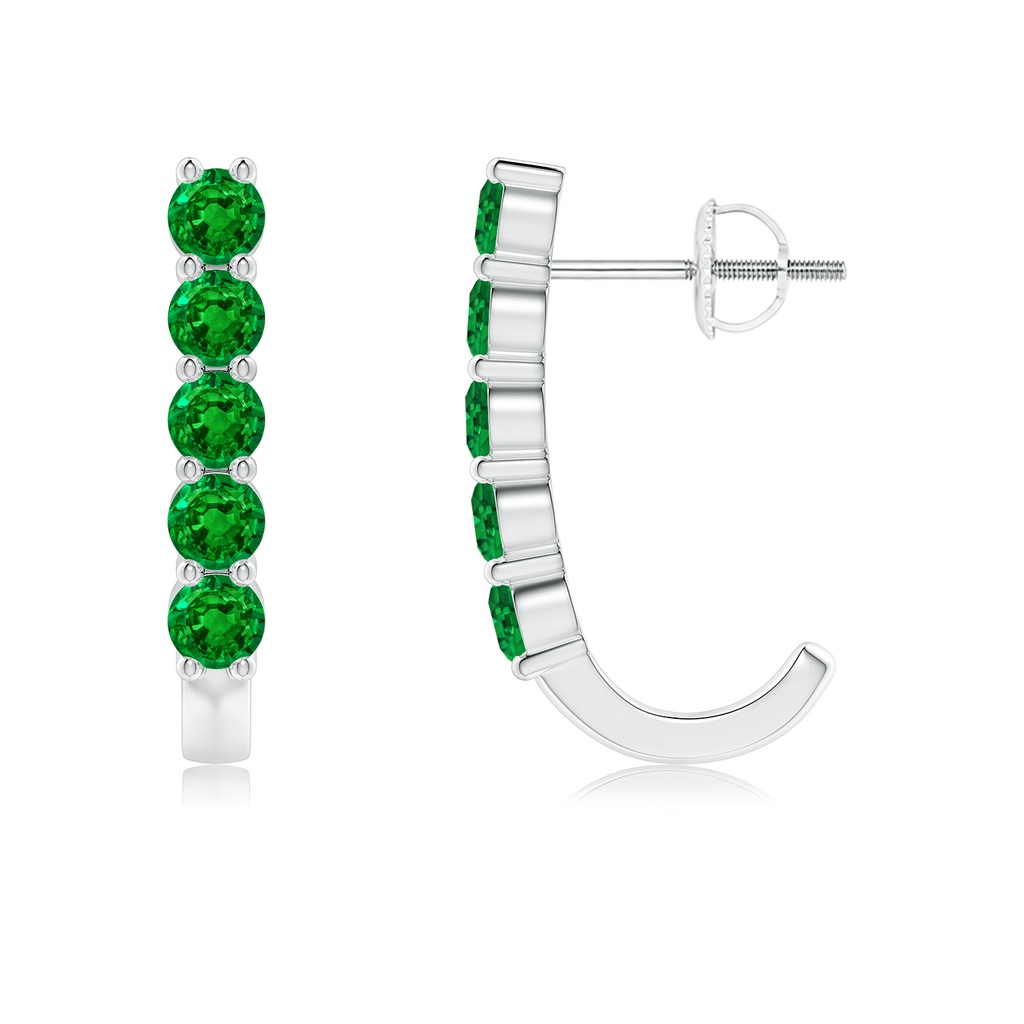 3mm AAAA Round Emerald J-Hoop Earrings in P950 Platinum