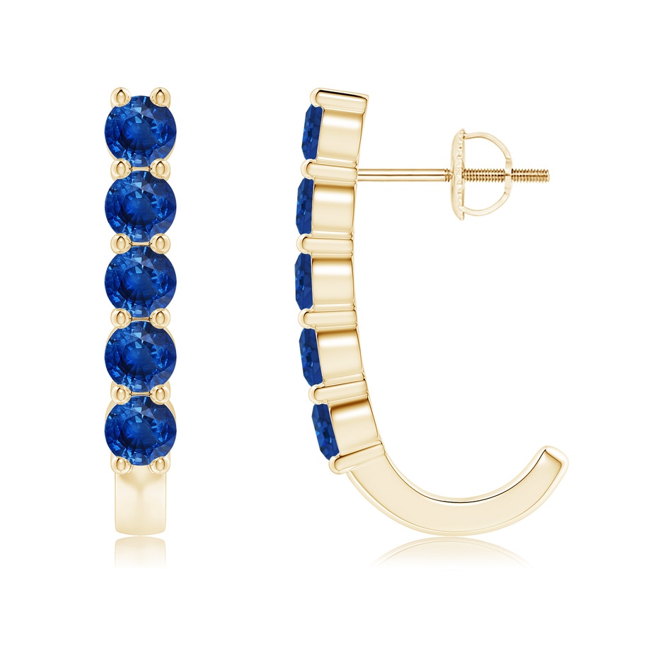 3.5mm AAA Round Blue Sapphire J-Hoop Earrings in Yellow Gold 