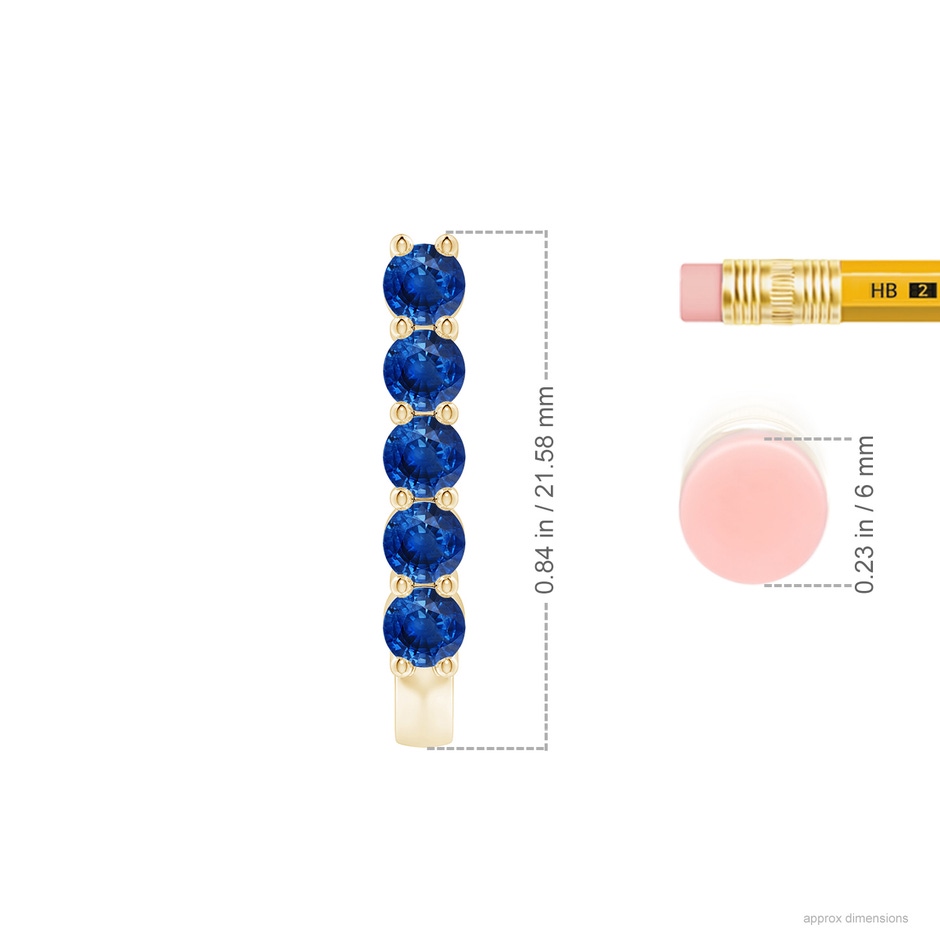 3.5mm AAA Round Blue Sapphire J-Hoop Earrings in Yellow Gold ruler