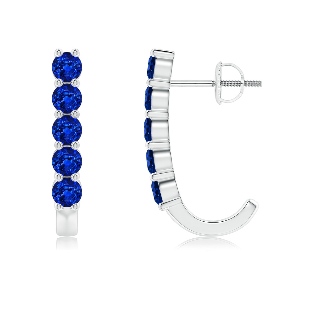 3mm Lab-Grown Round Blue Sapphire J-Hoop Earrings in White Gold