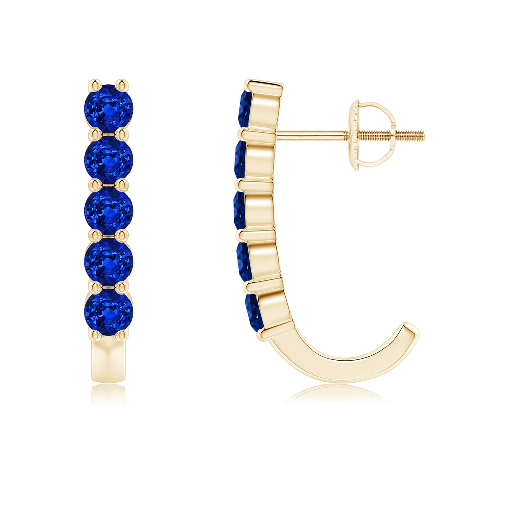 3mm Lab-Grown Round Blue Sapphire J-Hoop Earrings in Yellow Gold