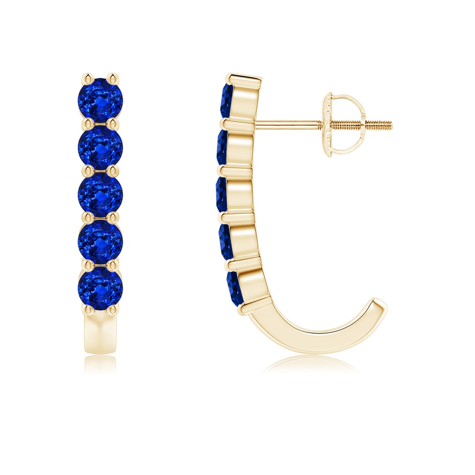 3mm Lab-Grown Round Blue Sapphire J-Hoop Earrings in Yellow Gold 