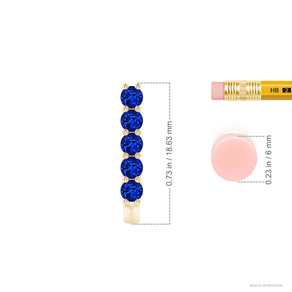 3mm Lab-Grown Round Blue Sapphire J-Hoop Earrings in Yellow Gold ruler