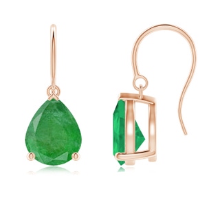 10x8mm A Pear-Shaped Emerald Solitaire Drop Earrings in Rose Gold