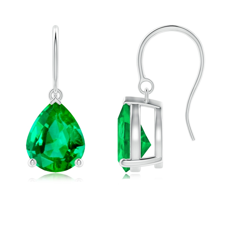 10x8mm AAA Pear-Shaped Emerald Solitaire Drop Earrings in White Gold 