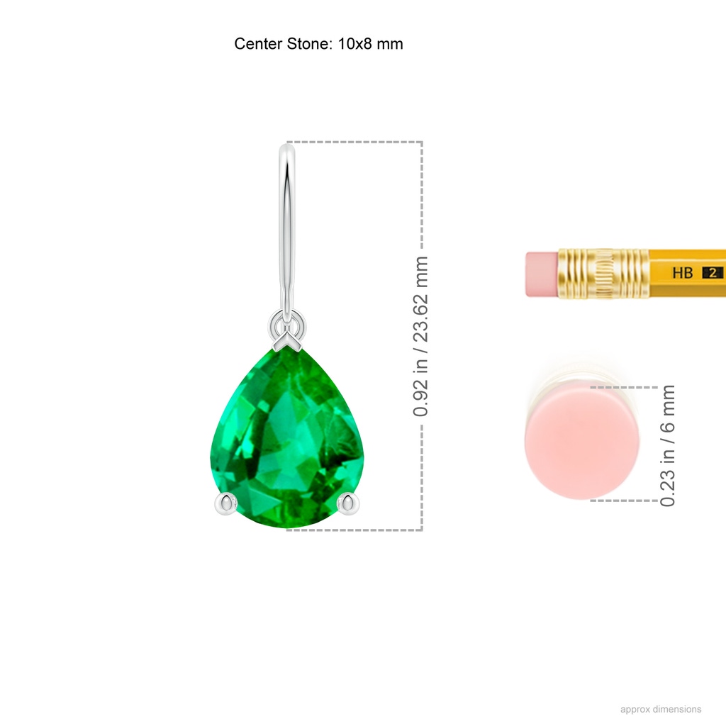 10x8mm AAA Pear-Shaped Emerald Solitaire Drop Earrings in White Gold ruler