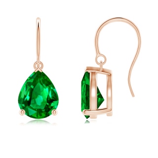 10x8mm AAAA Pear-Shaped Emerald Solitaire Drop Earrings in Rose Gold