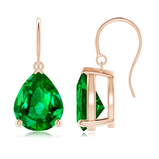 12x10mm AAAA Pear-Shaped Emerald Solitaire Drop Earrings in 10K Rose Gold