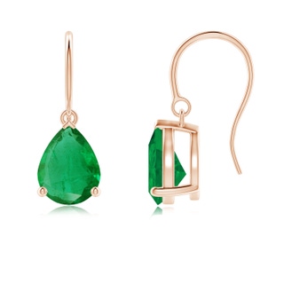 9x7mm AA Pear-Shaped Emerald Solitaire Drop Earrings in Rose Gold