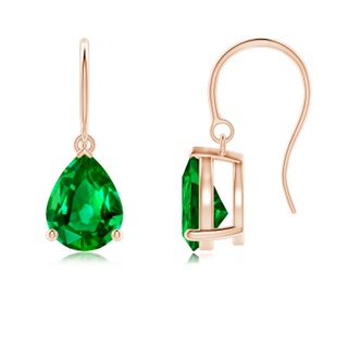 9x7mm AAAA Pear-Shaped Emerald Solitaire Drop Earrings in Rose Gold