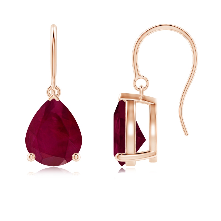 10x8mm A Pear-Shaped Ruby Solitaire Drop Earrings in Rose Gold 