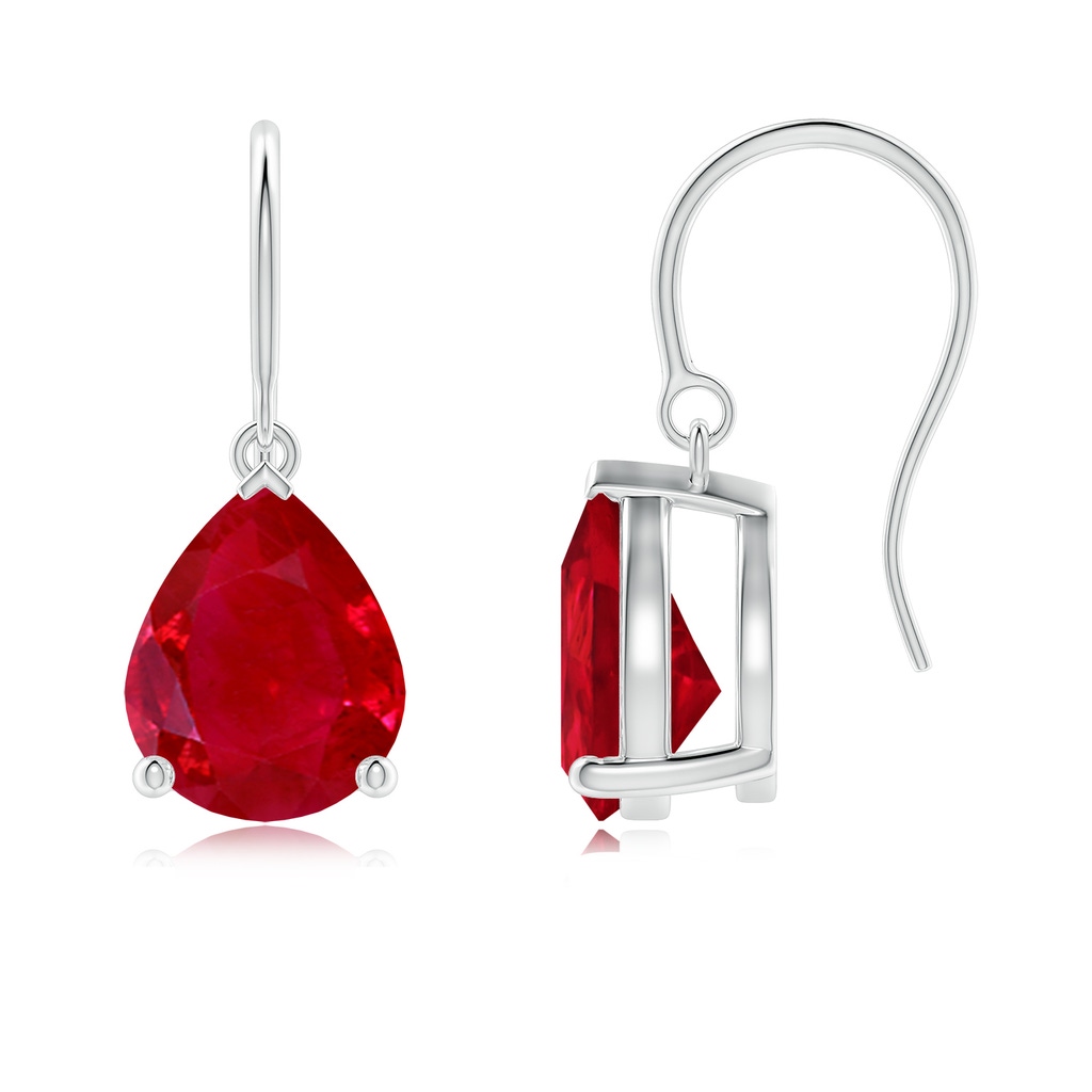 10x8mm AAA Pear-Shaped Ruby Solitaire Drop Earrings in White Gold