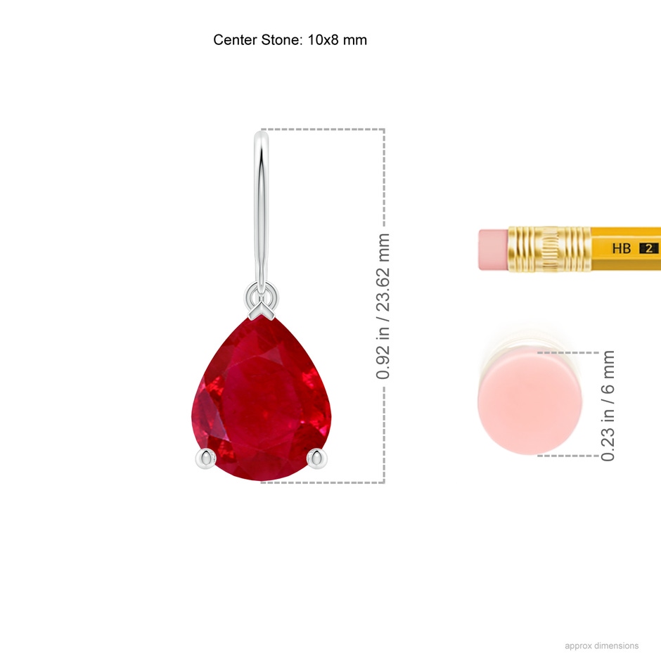 10x8mm AAA Pear-Shaped Ruby Solitaire Drop Earrings in White Gold ruler