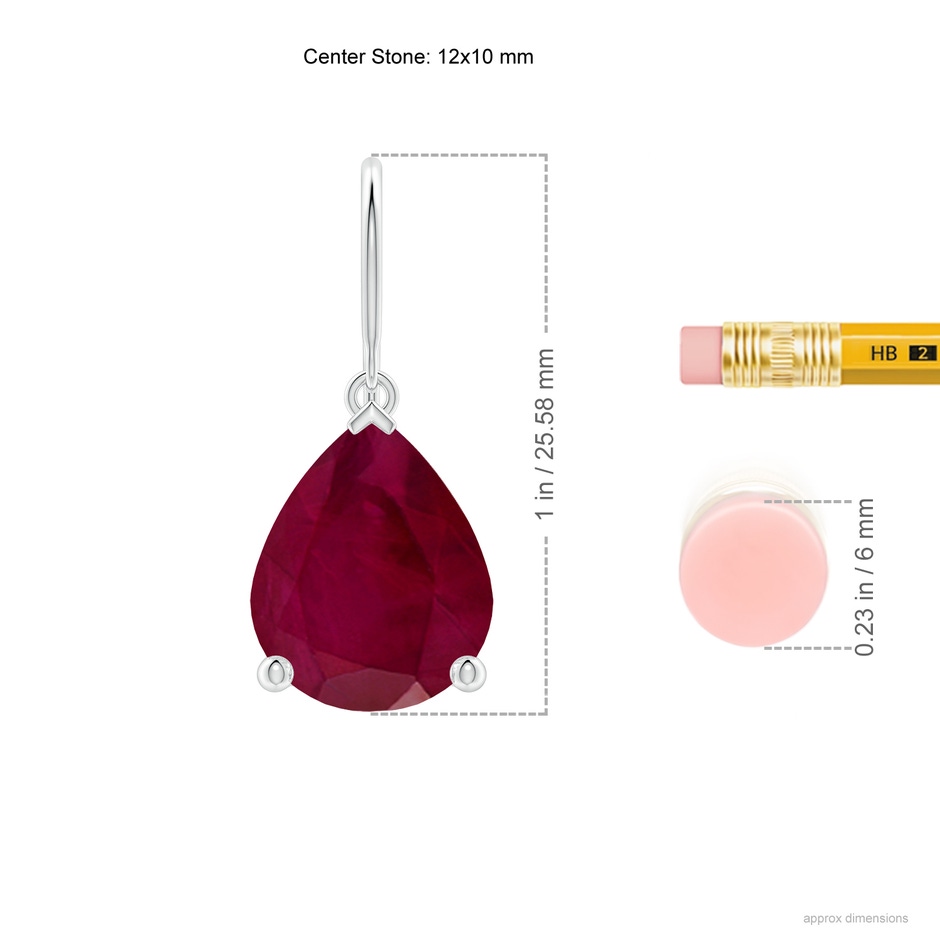 12x10mm A Pear-Shaped Ruby Solitaire Drop Earrings in P950 Platinum ruler