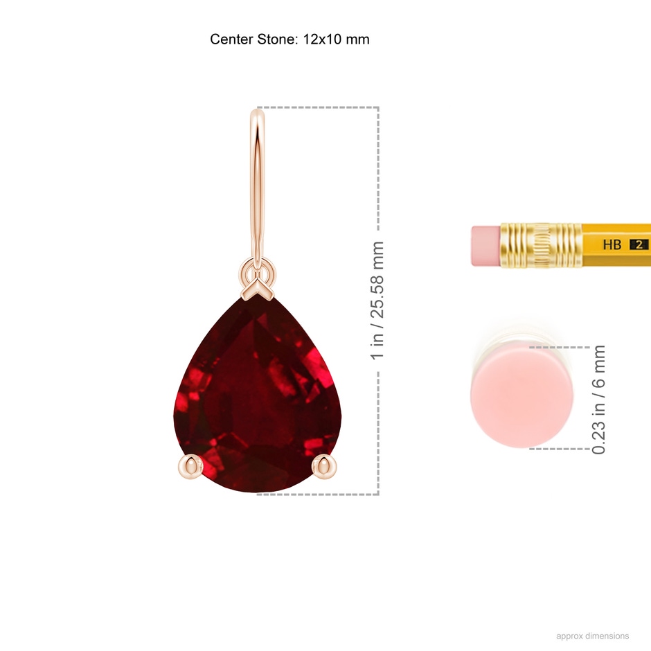 12x10mm AAAA Pear-Shaped Ruby Solitaire Drop Earrings in Rose Gold ruler