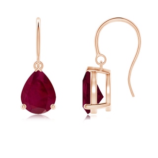 9x7mm A Pear-Shaped Ruby Solitaire Drop Earrings in Rose Gold