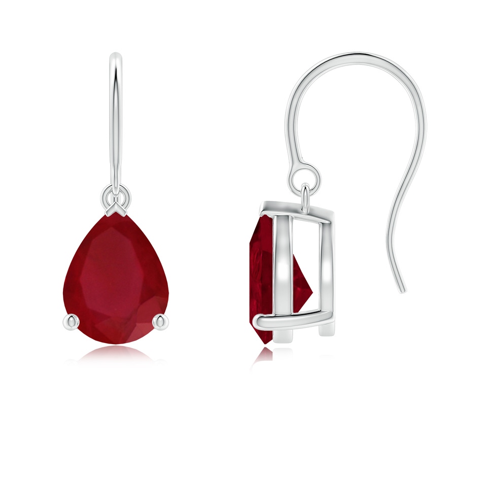 9x7mm AA Pear-Shaped Ruby Solitaire Drop Earrings in 18K White Gold 