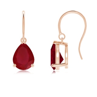 9x7mm AA Pear-Shaped Ruby Solitaire Drop Earrings in Rose Gold