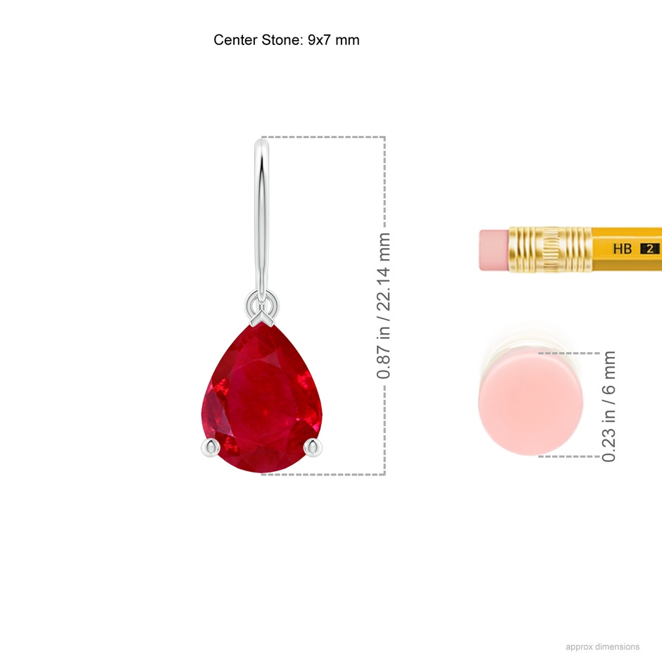 9x7mm AAA Pear-Shaped Ruby Solitaire Drop Earrings in 18K White Gold ruler