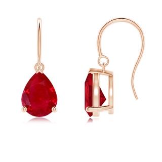 9x7mm AAA Pear-Shaped Ruby Solitaire Drop Earrings in Rose Gold