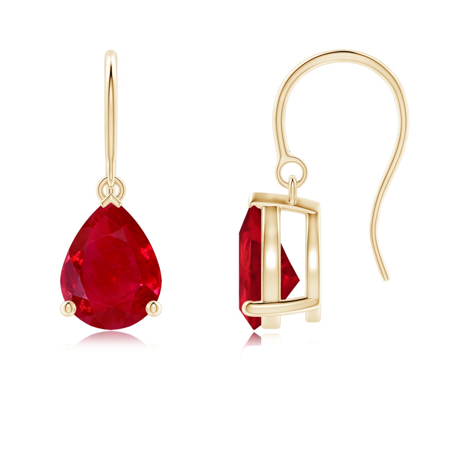 9x7mm AAA Pear-Shaped Ruby Solitaire Drop Earrings in Yellow Gold 