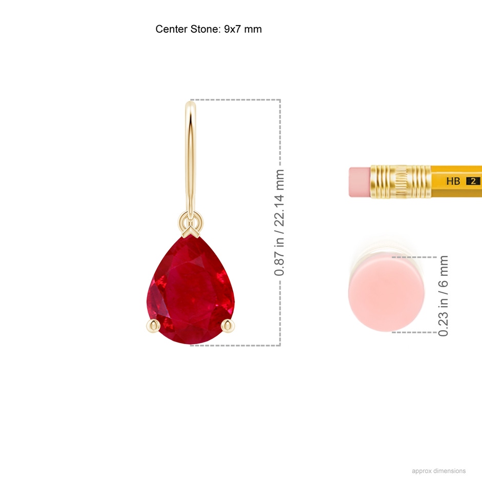 9x7mm AAA Pear-Shaped Ruby Solitaire Drop Earrings in Yellow Gold ruler