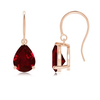 9x7mm AAAA Pear-Shaped Ruby Solitaire Drop Earrings in Rose Gold