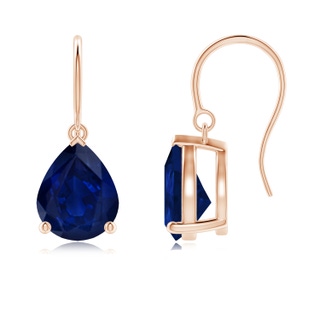 10x8mm AA Pear-Shaped Blue Sapphire Solitaire Drop Earrings in Rose Gold