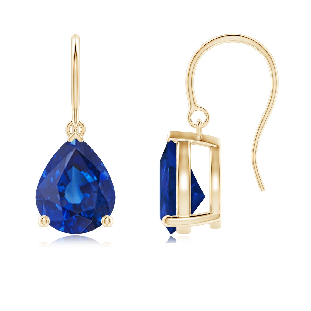 10x8mm AAA Pear-Shaped Blue Sapphire Solitaire Drop Earrings in Yellow Gold