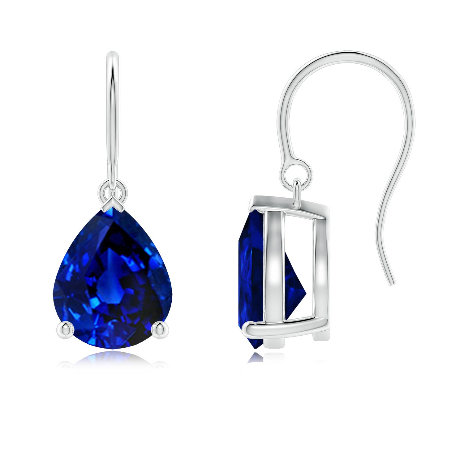 10x8mm AAAA Pear-Shaped Blue Sapphire Solitaire Drop Earrings in 18CT White Gold