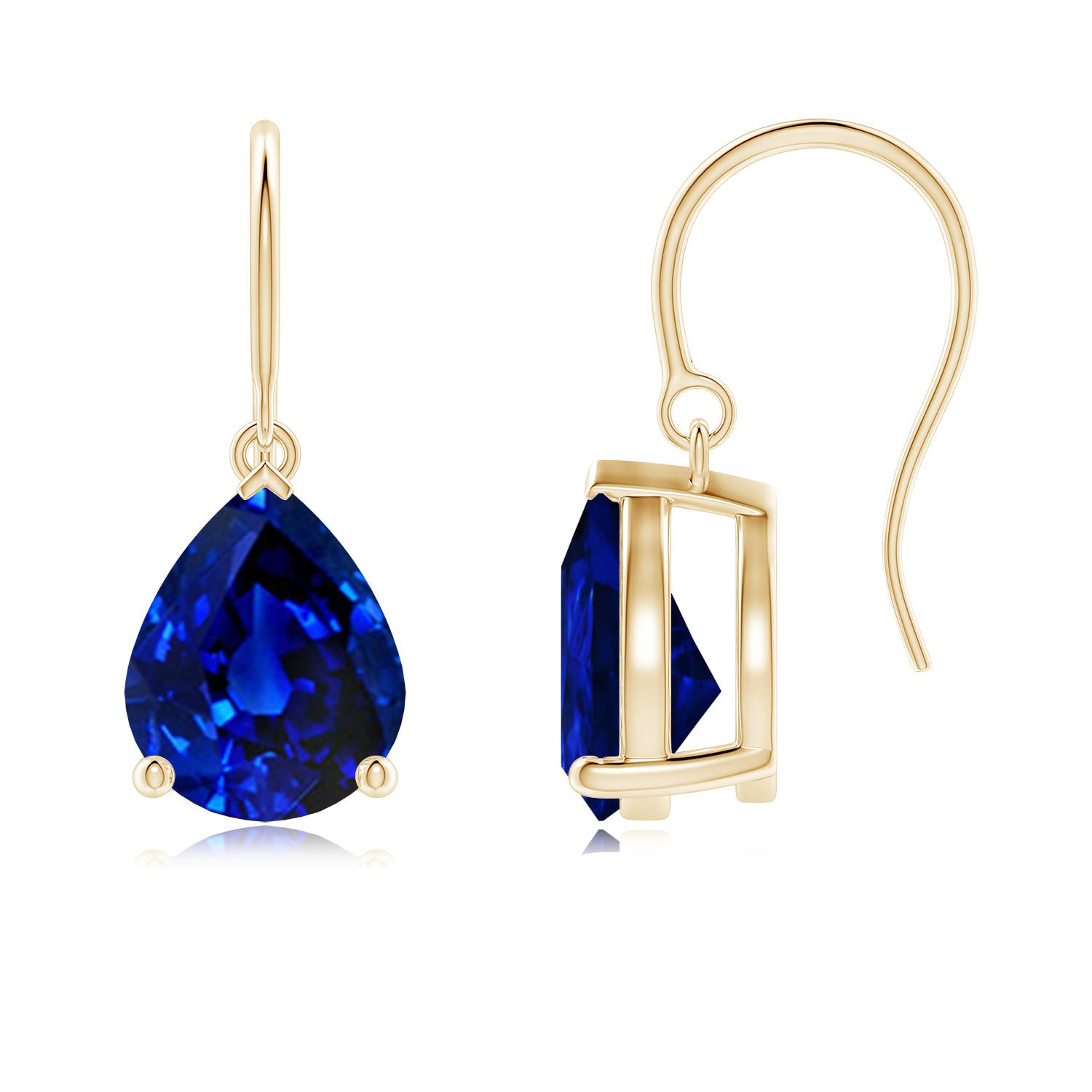 10x8mm AAAA Pear-Shaped Blue Sapphire Solitaire Drop Earrings in 18K Yellow Gold