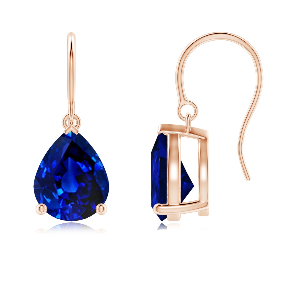 10x8mm Lab-Grown Pear-Shaped Blue Sapphire Solitaire Drop Earrings in Rose Gold