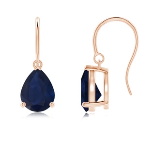 9x7mm A Pear-Shaped Blue Sapphire Solitaire Drop Earrings in Rose Gold