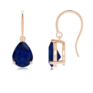 9x7mm AA Pear-Shaped Blue Sapphire Solitaire Drop Earrings in Rose Gold