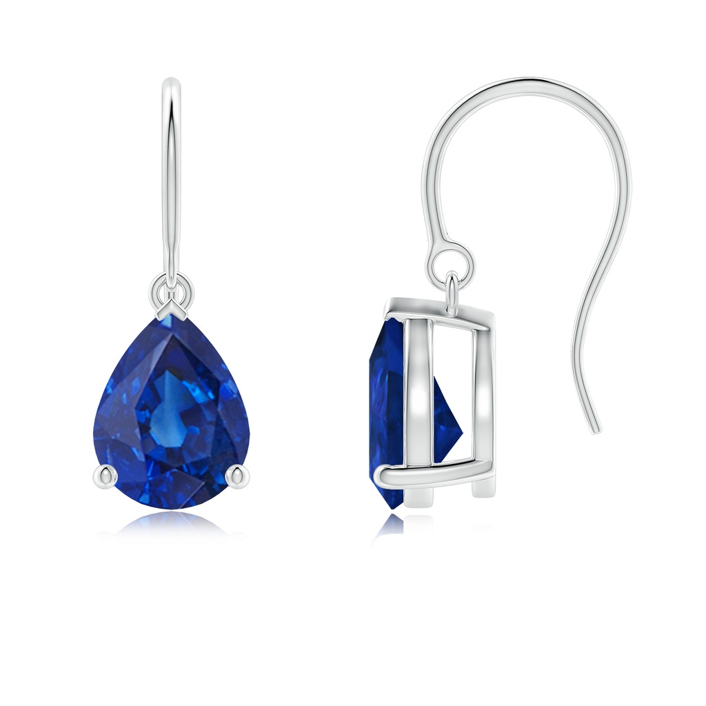 9x7mm AAA Pear-Shaped Blue Sapphire Solitaire Drop Earrings in White Gold