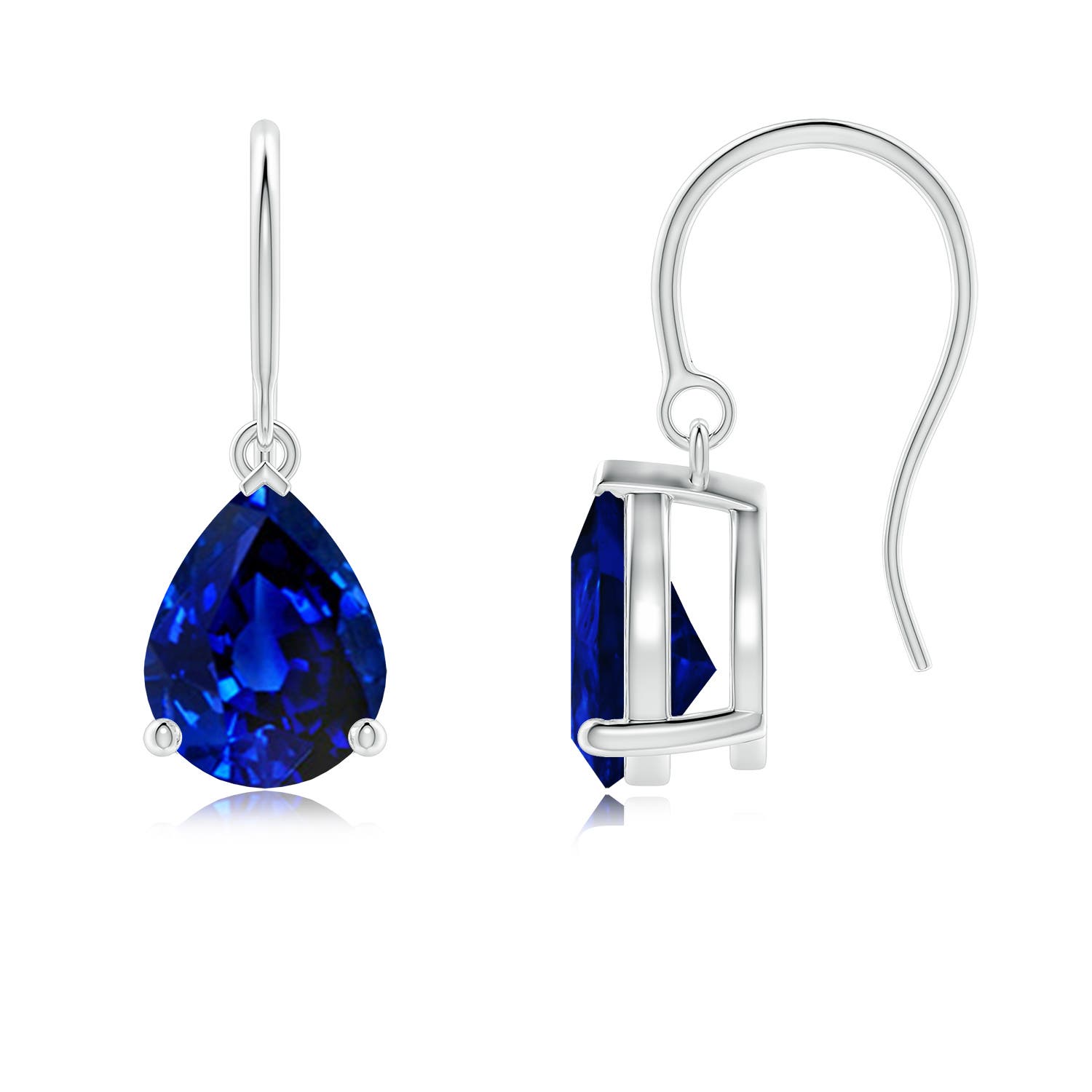 9x7mm AAAA Pear-Shaped Blue Sapphire Solitaire Drop Earrings in 18CT White Gold
