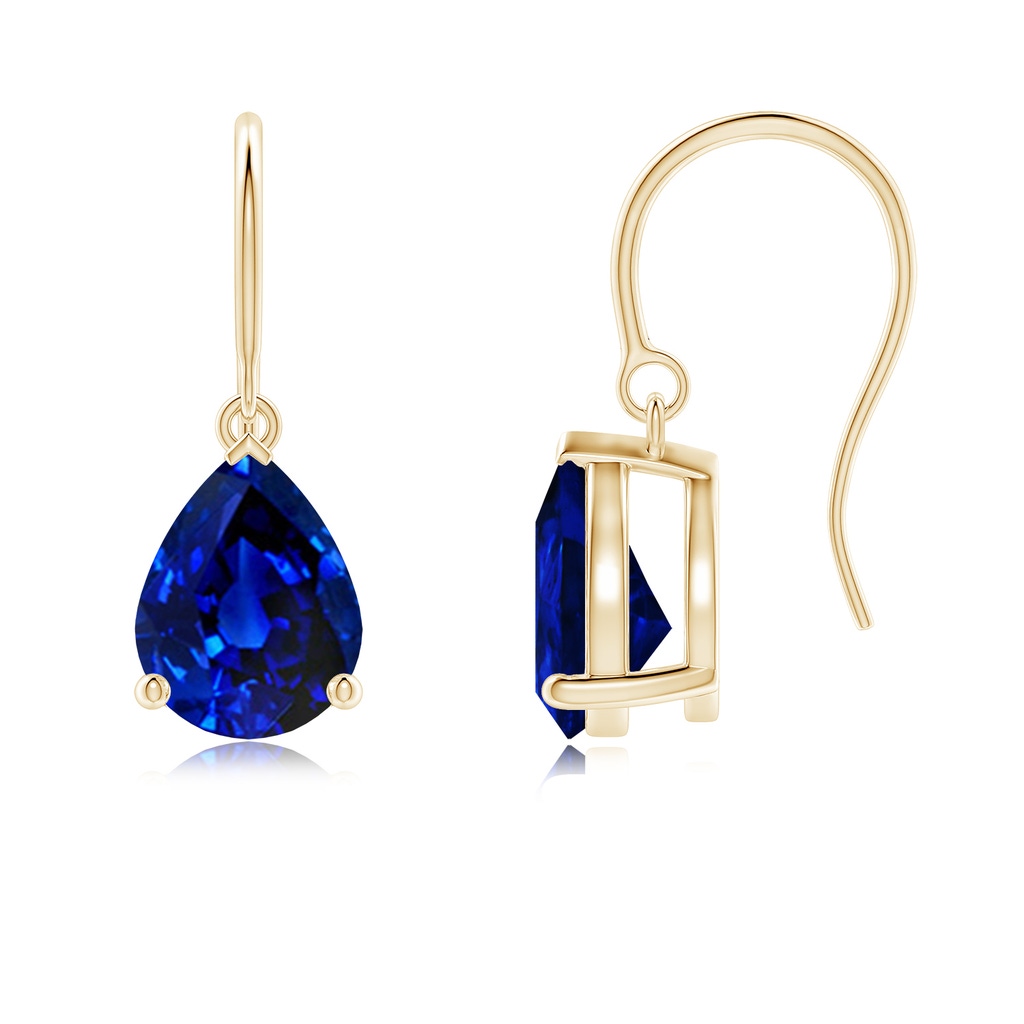 9x7mm Lab-Grown Pear-Shaped Blue Sapphire Solitaire Drop Earrings in Yellow Gold