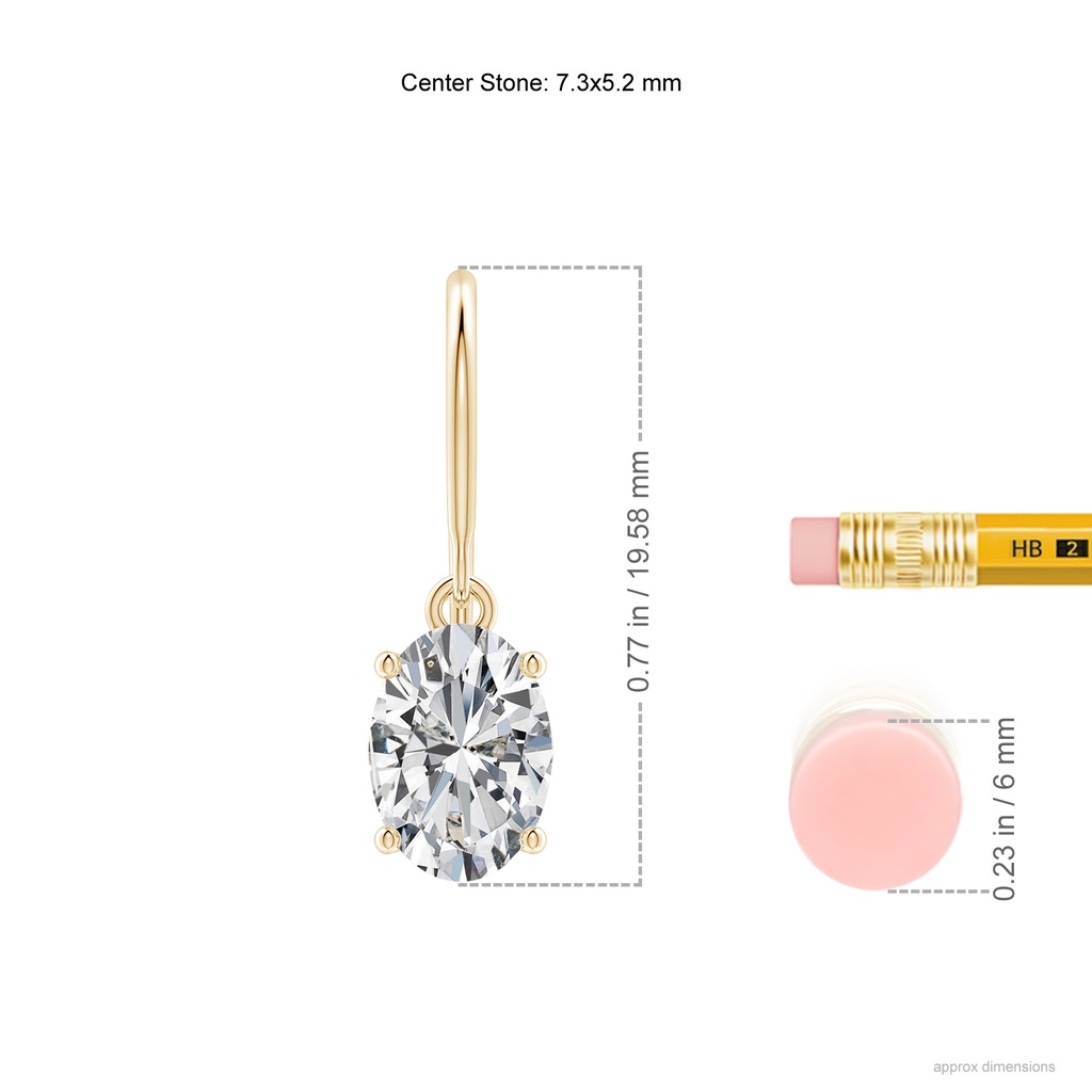 7.3x5.2mm HSI2 Oval Diamond Solitaire Drop Earrings in Yellow Gold ruler