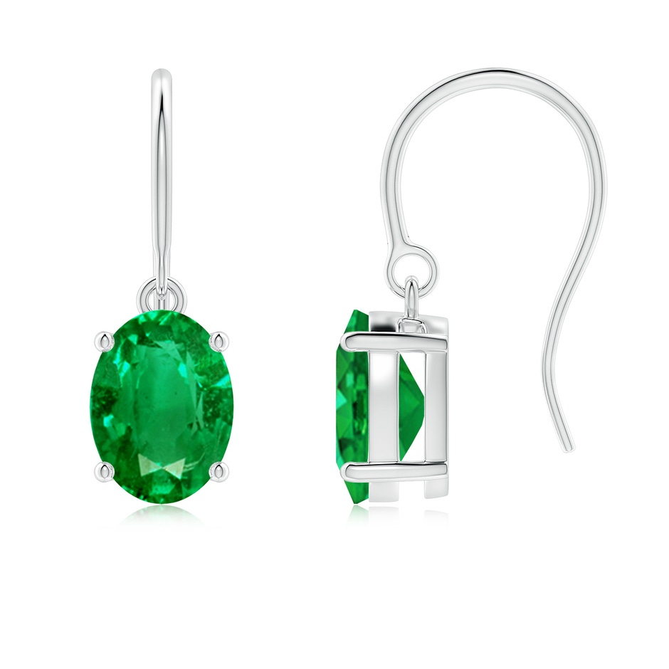 8x6mm AAA Oval Emerald Solitaire Drop Earrings in White Gold 