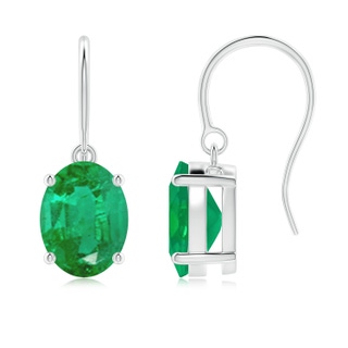 9x7mm AA Oval Emerald Solitaire Drop Earrings in P950 Platinum