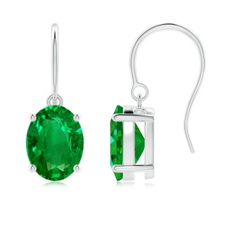 9x7mm AAAA Oval Emerald Solitaire Drop Earrings in P950 Platinum