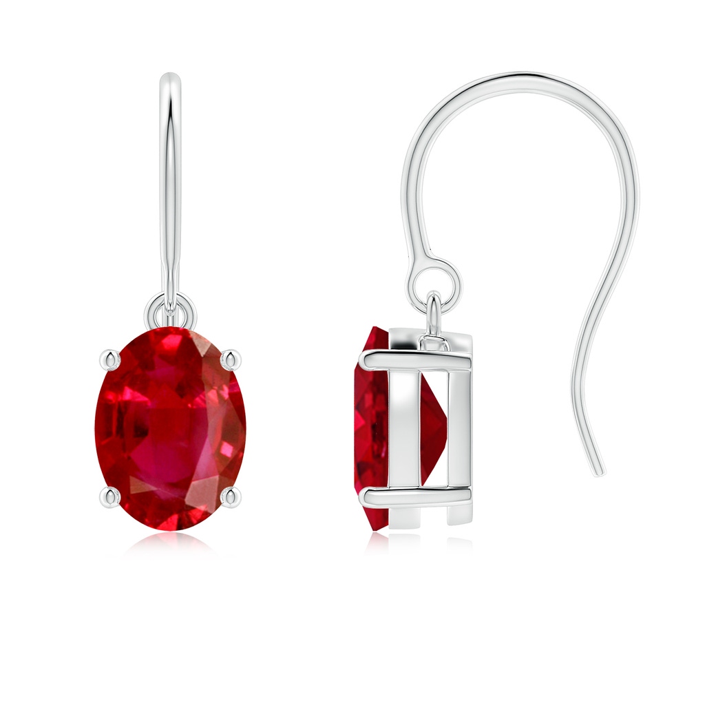 8x6mm AAA Oval Ruby Solitaire Drop Earrings in White Gold 