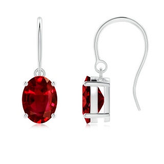 8x6mm AAAA Oval Ruby Solitaire Drop Earrings in P950 Platinum