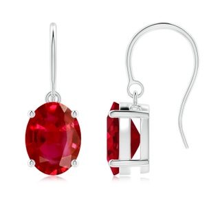 9x7mm AAA Oval Ruby Solitaire Drop Earrings in P950 Platinum