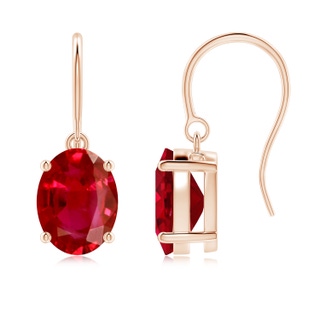9x7mm AAA Oval Ruby Solitaire Drop Earrings in Rose Gold