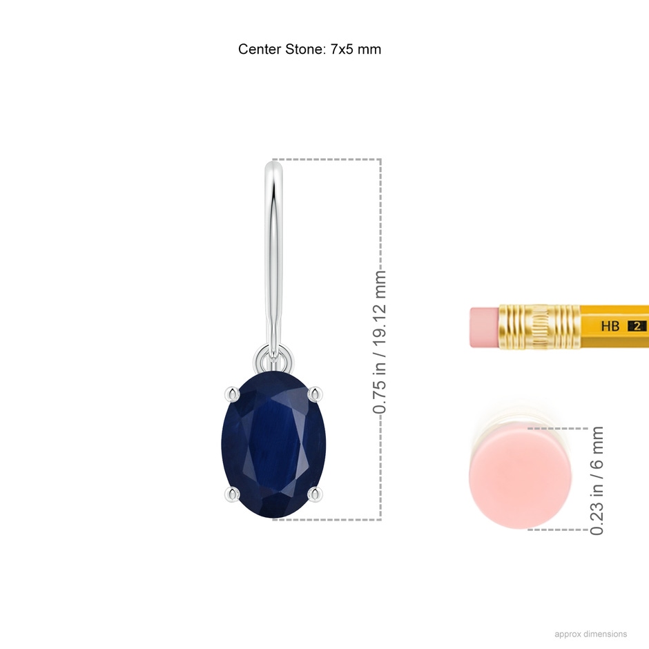 7x5mm A Oval Blue Sapphire Solitaire Drop Earrings in 9K White Gold ruler