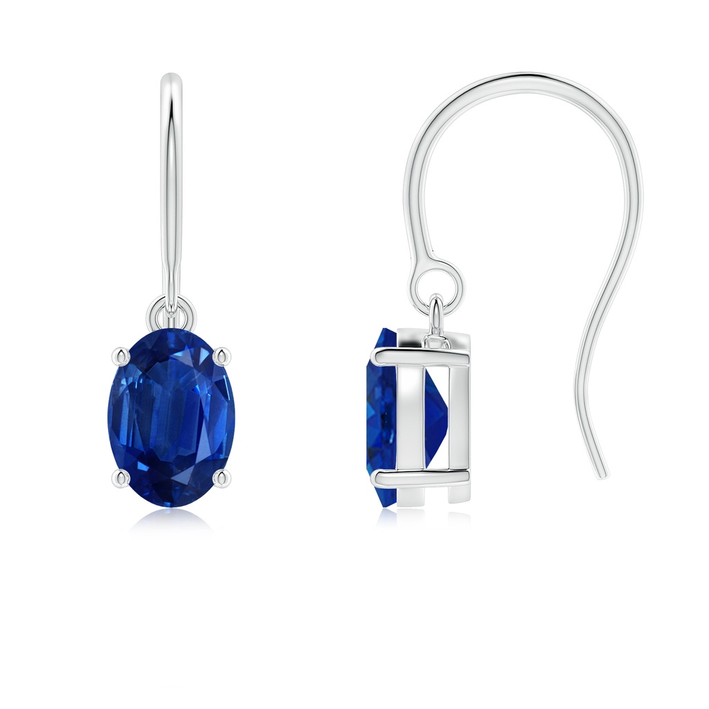 7x5mm AAA Oval Blue Sapphire Solitaire Drop Earrings in White Gold