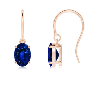 7x5mm AAAA Oval Blue Sapphire Solitaire Drop Earrings in 9K Rose Gold