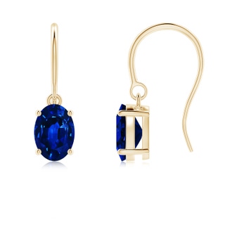 7x5mm Lab-Grown Oval Blue Sapphire Solitaire Drop Earrings in Yellow Gold