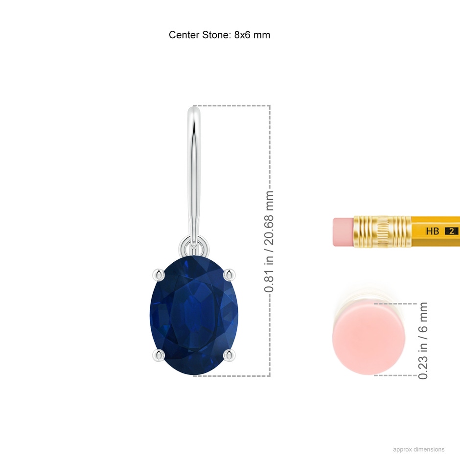 8x6mm AA Oval Blue Sapphire Solitaire Drop Earrings in P950 Platinum ruler